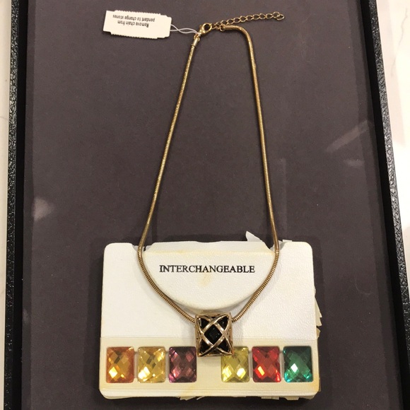 Jewelry - Vintage Gold-Tone Pendant Necklace with Interchangeable Multi-Color Stones